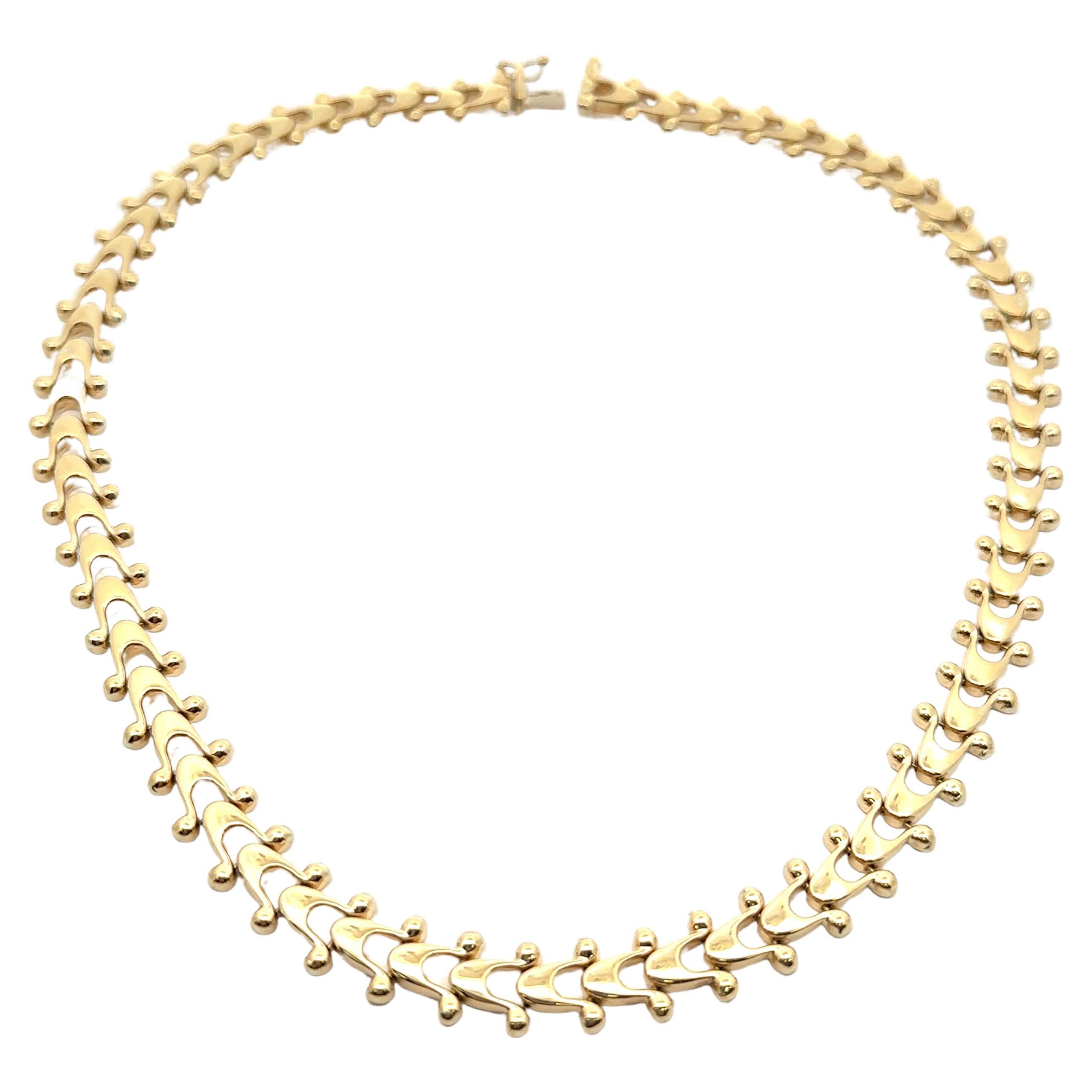 Italian 14k Yellow Gold 15" Unique Polished Flat Link Chain Necklace