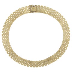 Italian 14K Yellow Gold 16" 14.2mm Flat Panther Link Chain 7 Row Choker Necklace