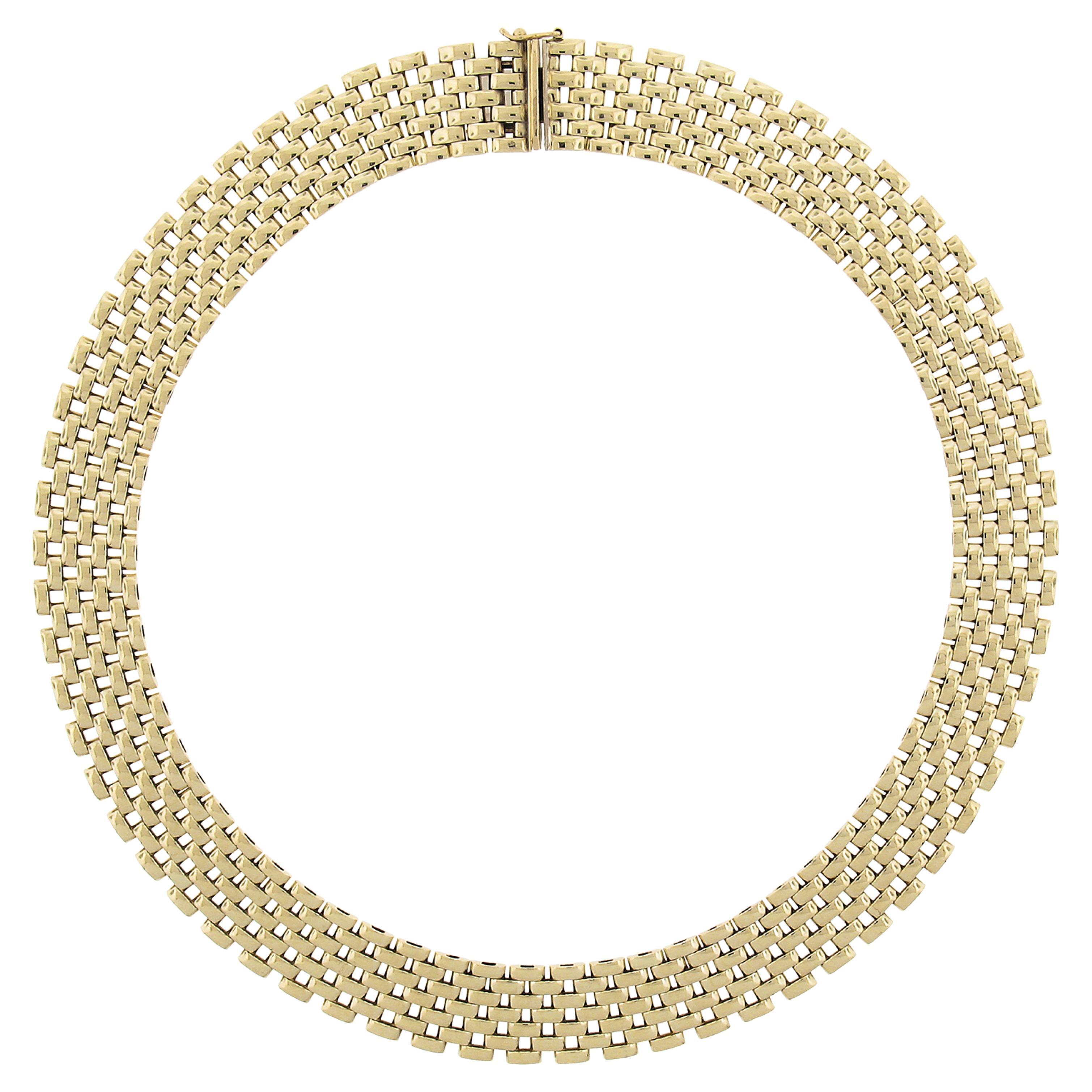 Italian 14K Yellow Gold 16" 14.2mm Flat Panther Link Chain 7 Row Choker Necklace