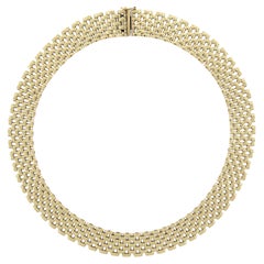 Italian 14K Yellow Gold 16" 14.2mm Flat Panther Link Chain 7 Row Choker Necklace
