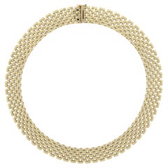 Italienische 14K Gelbgold 16" 14,2 mm flache Panther-Gliederkette 7 Row Choker-Halskette