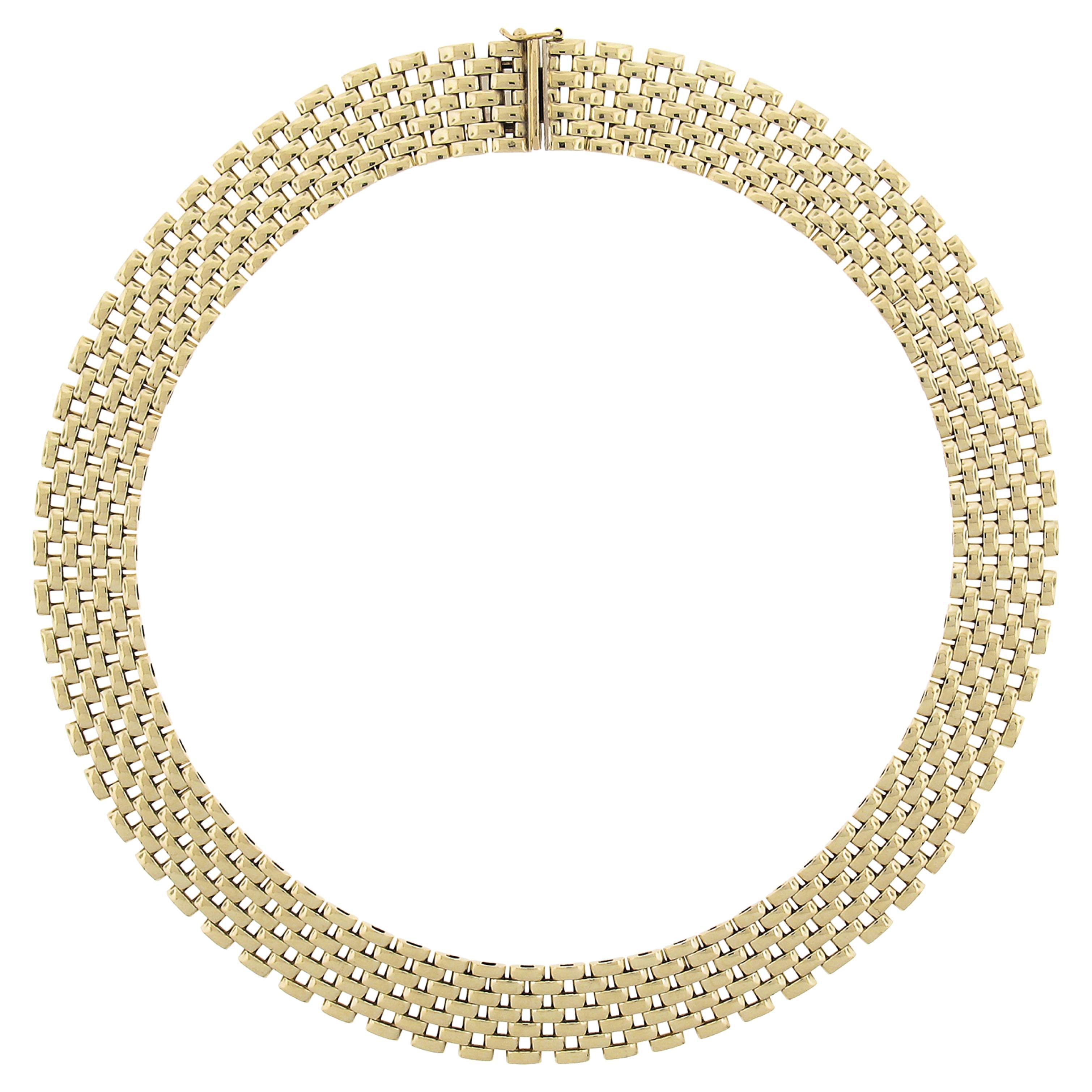 Collana a girocollo in oro giallo 14K da 16" e 14,2 mm con catena a maglie piatte Panther a 7 file