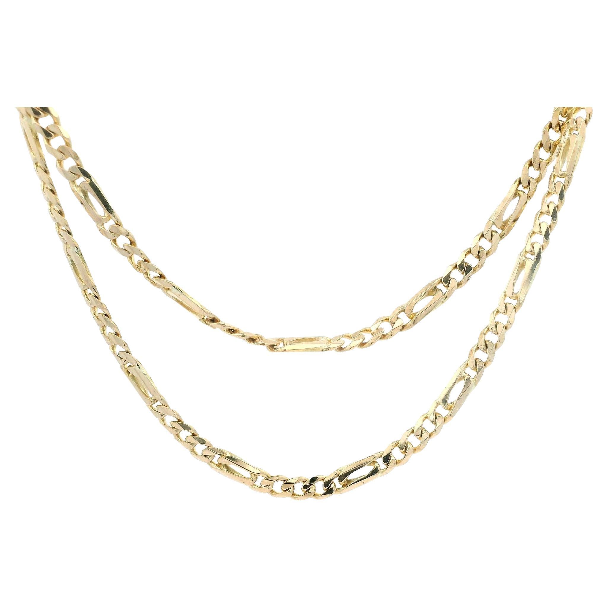 Collana a catena in oro giallo italiano 14k da 16" in stile A Link Figaro classico e fantasia in vendita