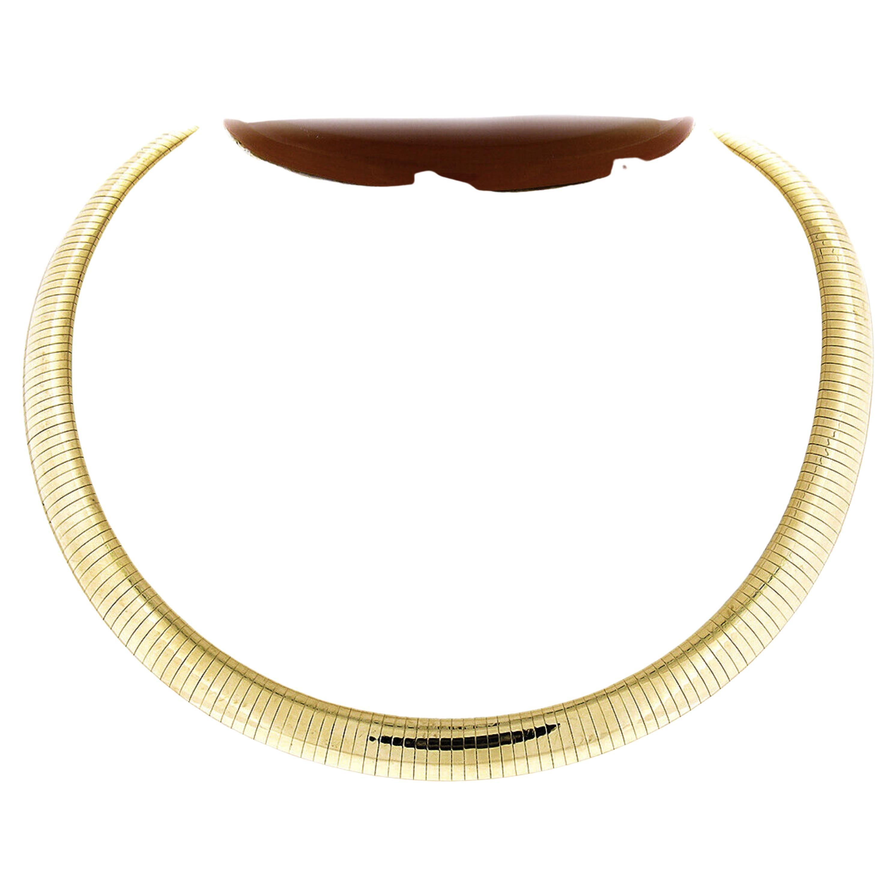 Italian 14K Yellow Gold Wide Fancy Omega Link Collar Chain Necklace For Sale