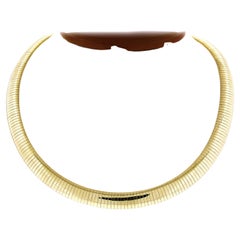 Italian 14K Yellow Gold Wide Fancy Omega Link Collar Chain Necklace