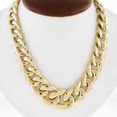 Italian 14k Yellow Gold 17" Graduated Polished Flat Curb Link Choker Necklace