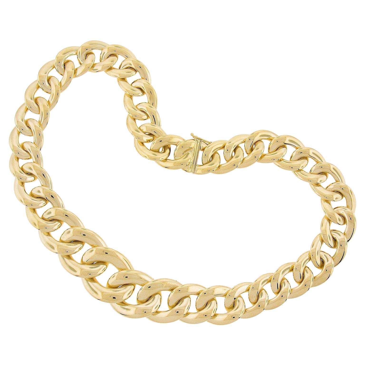 Italian 14k Yellow Gold 17" Graduated Polished Flat Curb Link Choker Necklace
