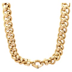Italian 14k Yellow Gold 17" Wide Interlocking Textured & Polished Link Necklace