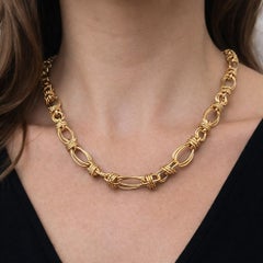 Italian 14k Yellow Gold 17.5" Interlocking Oval & Textured Round Link Necklace