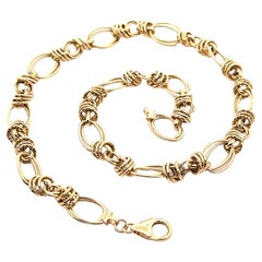 Italian 14k Yellow Gold 17.5" Interlocking Oval 
Textured Round Link Necklace