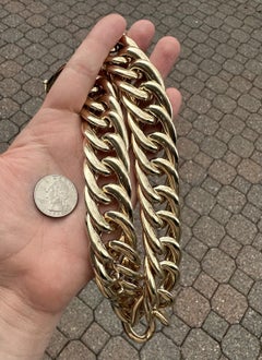 Italian 14k Yellow Gold 18" Puffed Wide Curb Link Bold Statement Necklace