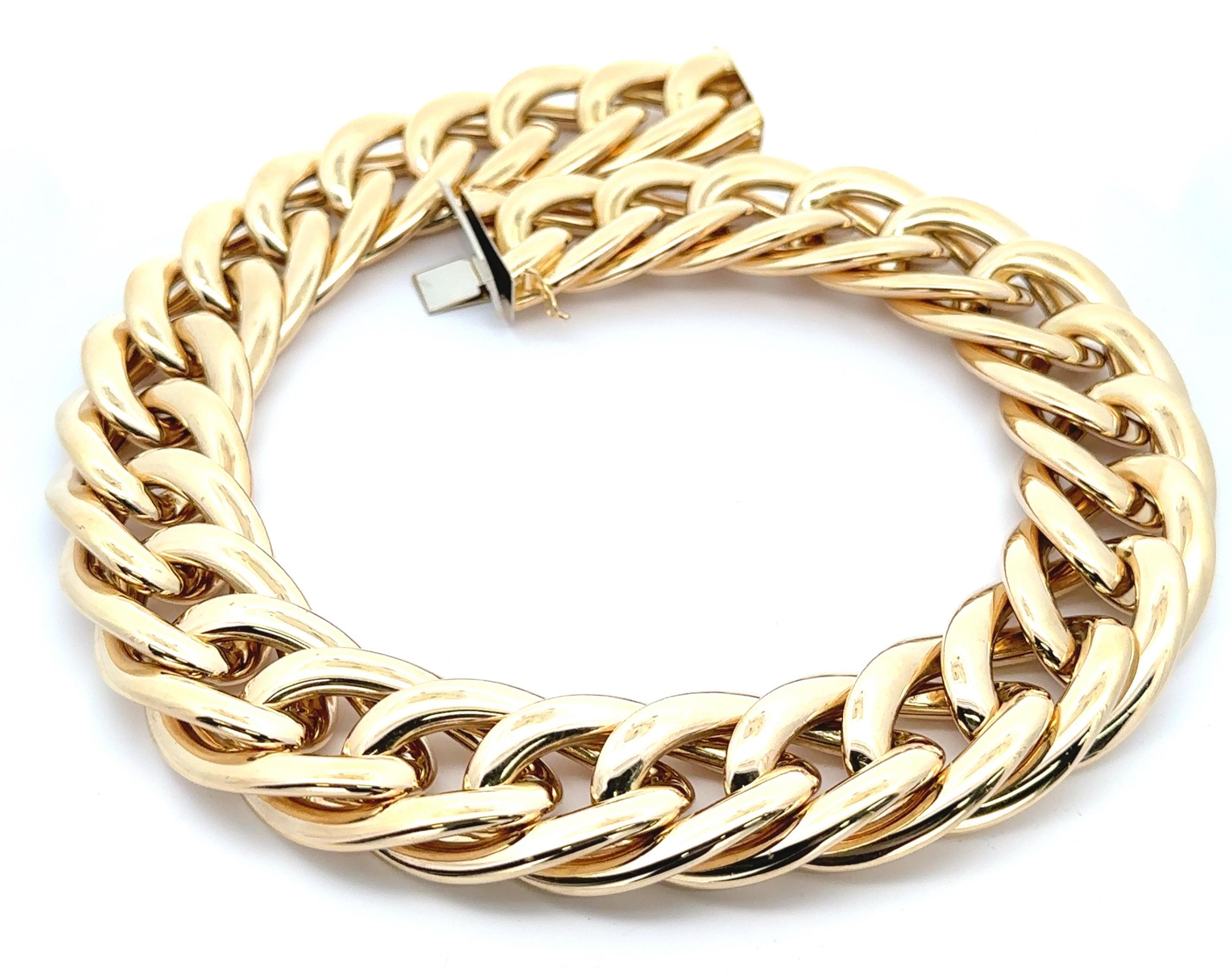 Collier italien en or jaune 14 carats à larges maillons bouclés de 18 pouces audacieux Excellent état - En vente à Montclair, NJ