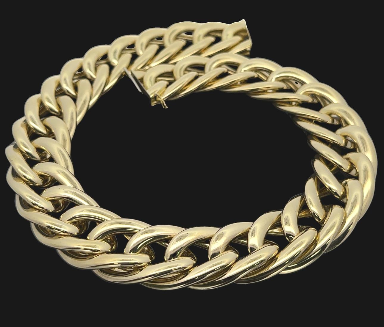 Collier italien en or jaune 14 carats à larges maillons bouclés de 18 pouces audacieux Pour femmes en vente
