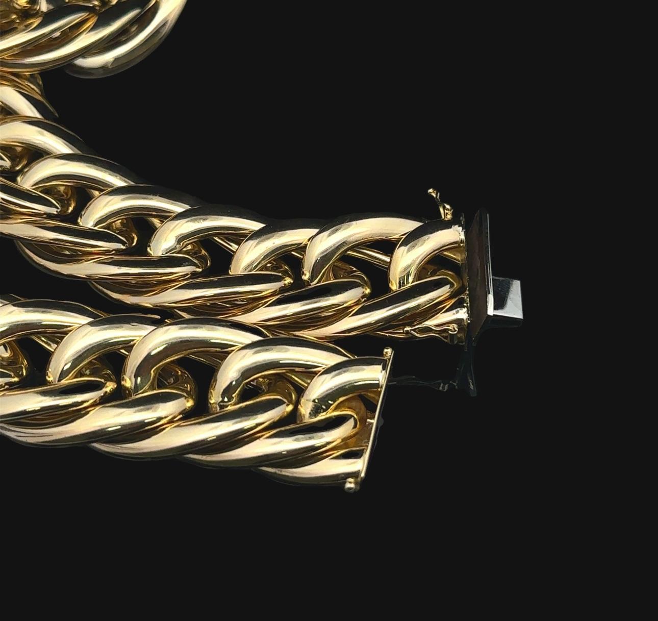 Collier italien en or jaune 14 carats à larges maillons bouclés de 18 pouces audacieux en vente 1