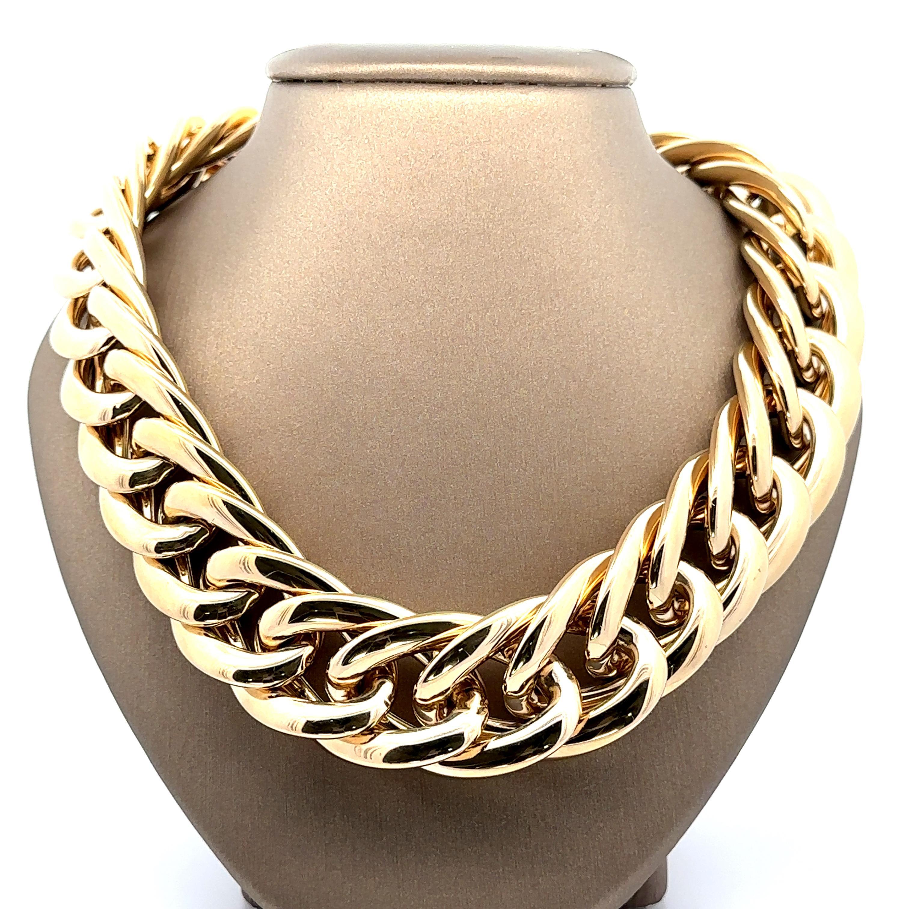 Collier italien en or jaune 14 carats à larges maillons bouclés de 18 pouces audacieux en vente 2