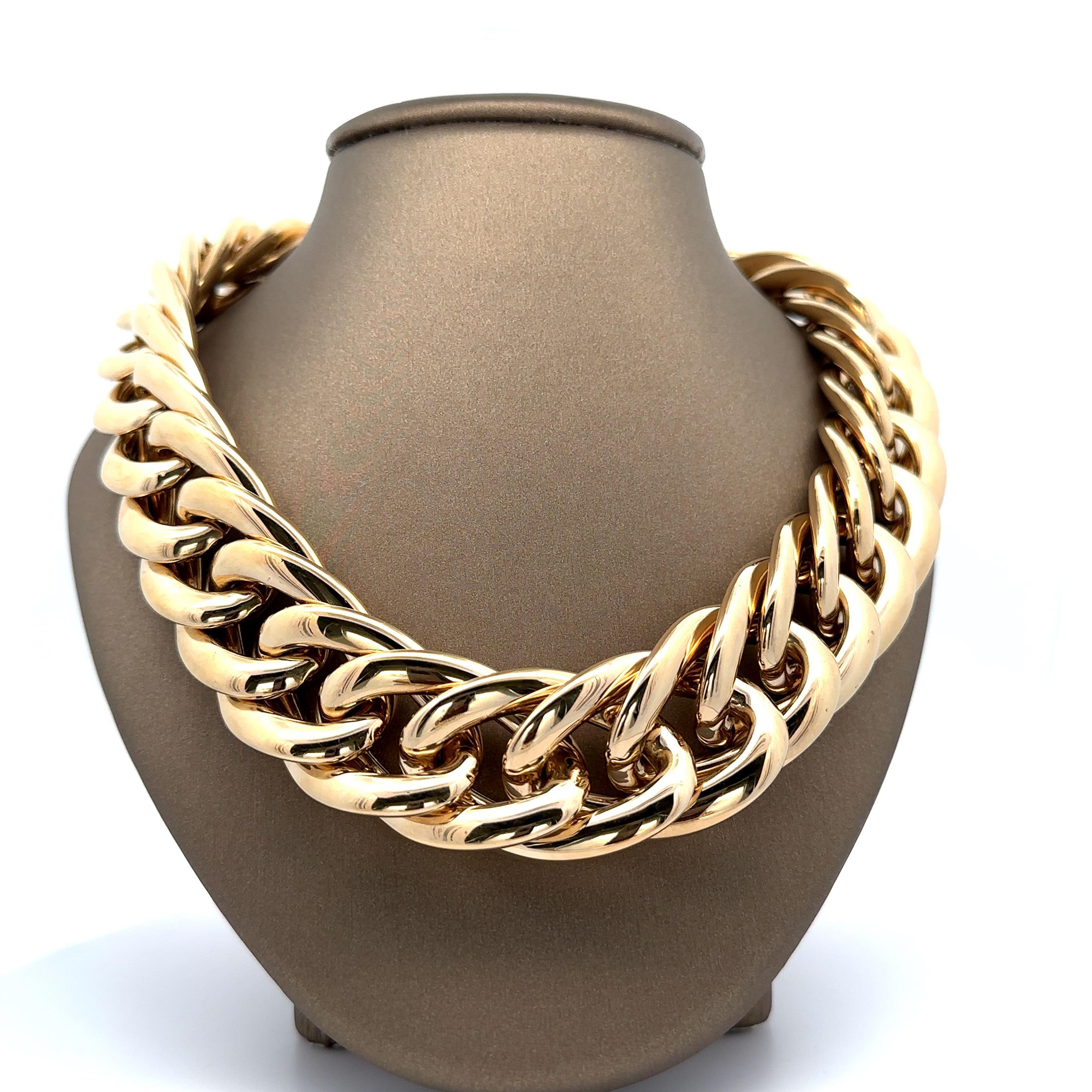 Collier italien en or jaune 14 carats à larges maillons bouclés de 18 pouces audacieux en vente 3