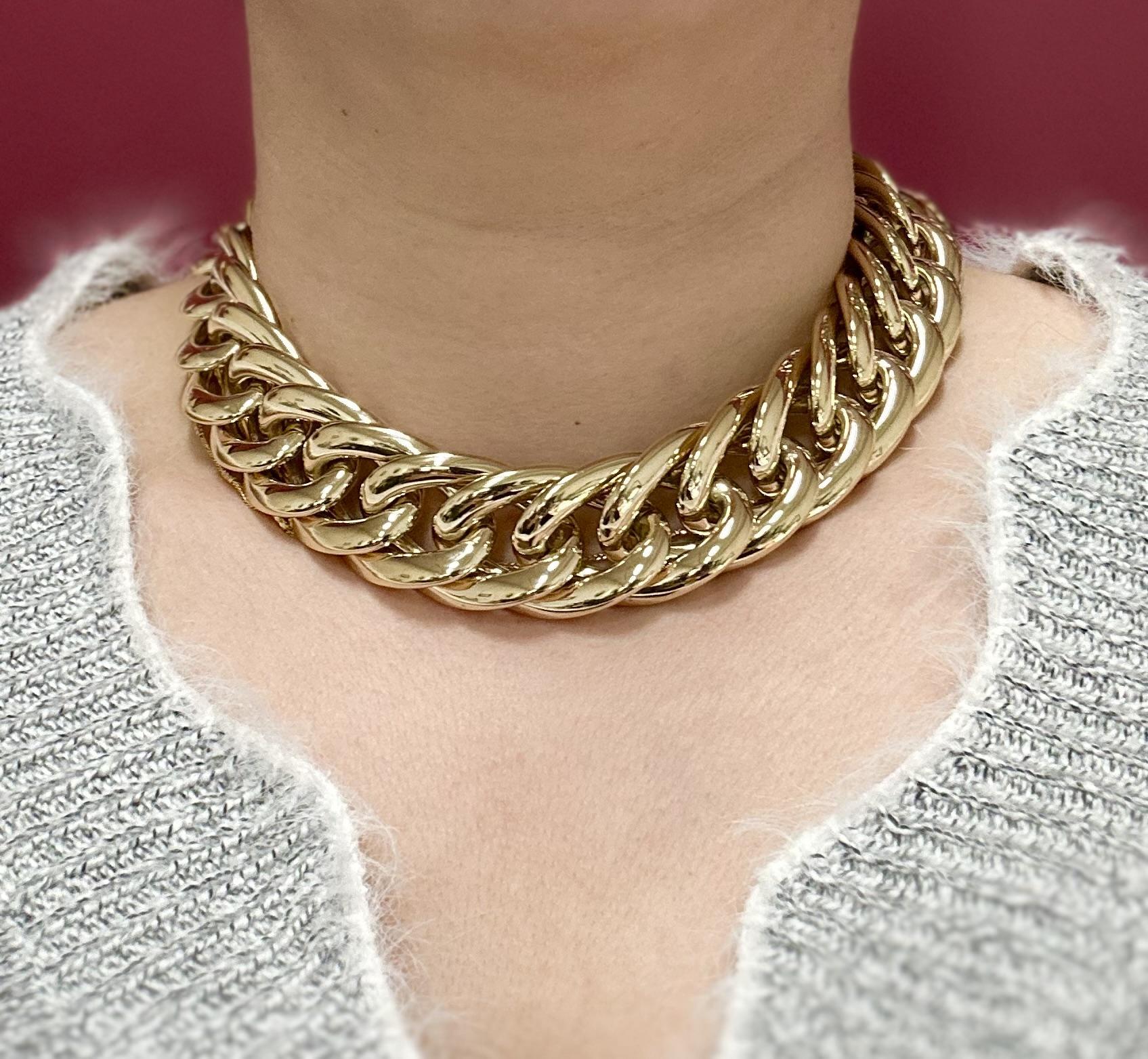 Collier italien en or jaune 14 carats à larges maillons bouclés de 18 pouces audacieux en vente 4