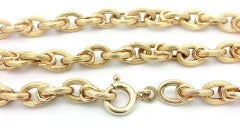 Italian 14k Yellow Gold 28" Long Grooved Textured Open Oval Link Chain Necklace