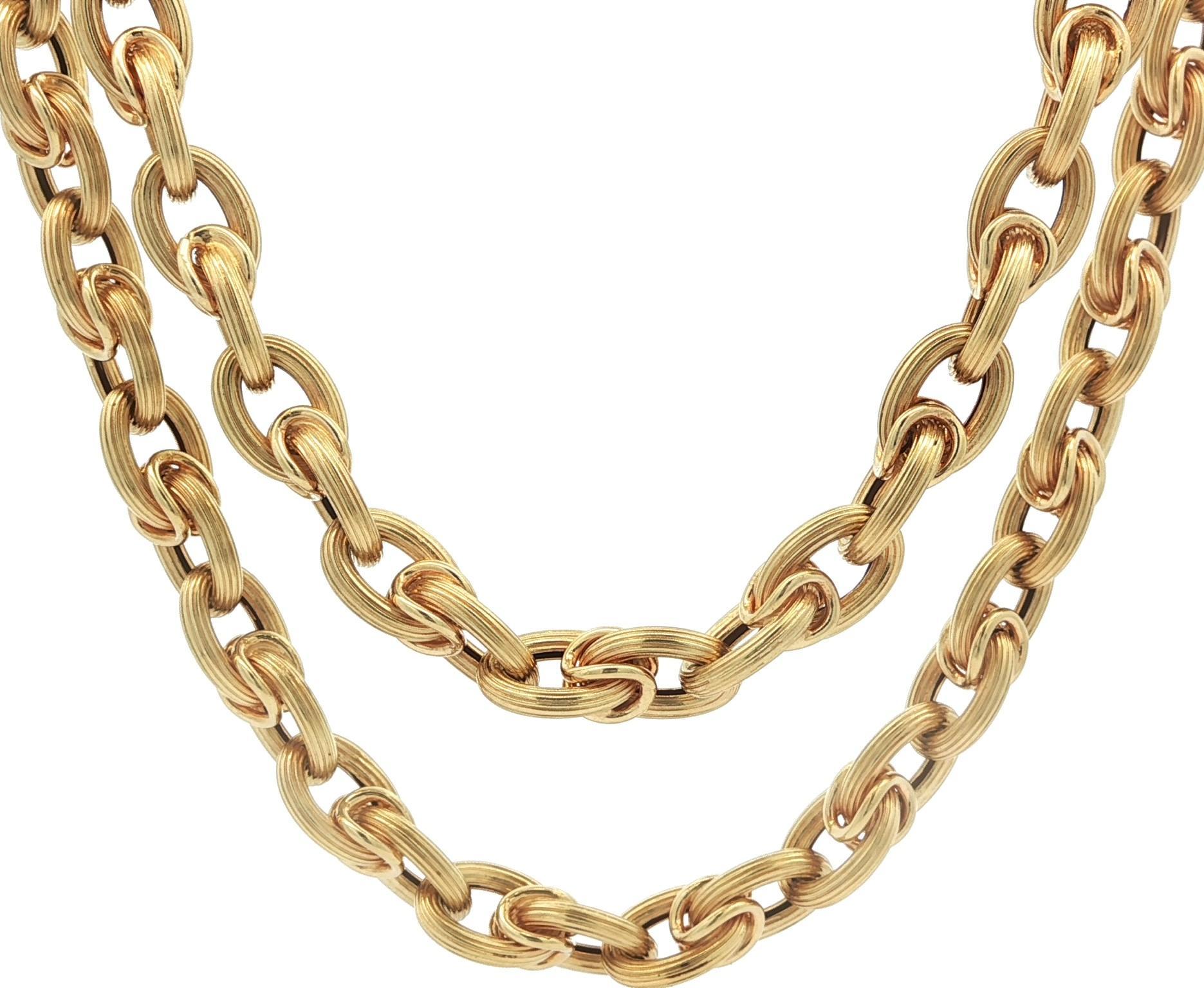 Collana a catena ovale aperta e scanalata in oro giallo 14k lunga 28