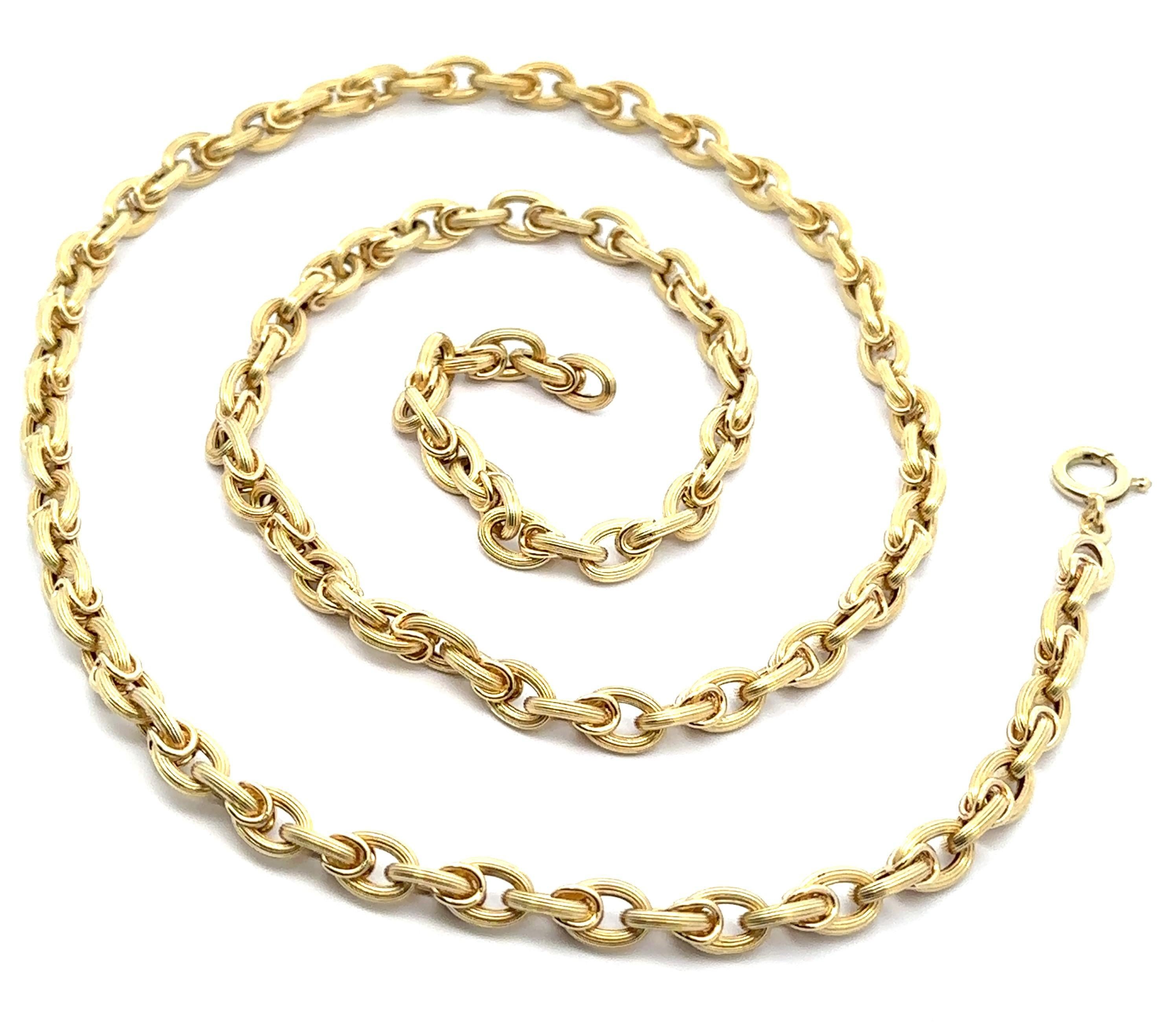 da uomo o donna Collana a catena ovale aperta e scanalata in oro giallo 14k lunga 28