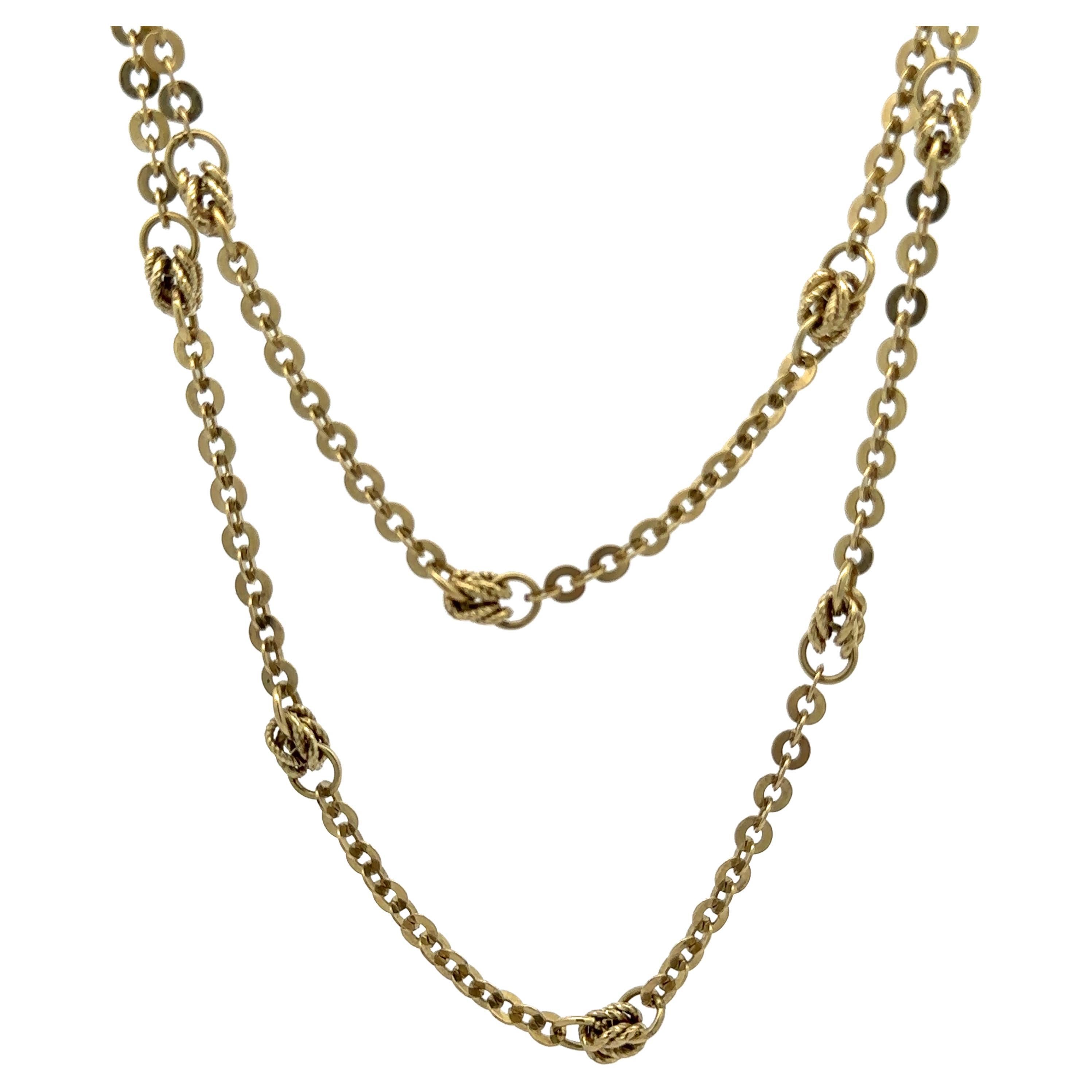 Italienische 14k Gelbgold 30" Flache Kabel-Gliederkette mit Knotenfassungen Kette Halskette