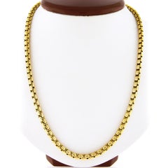 Italian 14K Yellow Gold 30" Long 5mm Rounded Beveled Box Link Chain Necklace