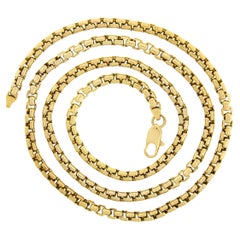 Italian 14K Yellow Gold 30" Long 5mm Rounded Beveled Box Link Chain Necklace