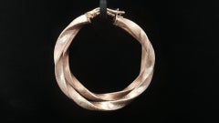 Italian 14k Yellow Gold 36mm Twisted Design Satin Finish Large Hoop Earrings