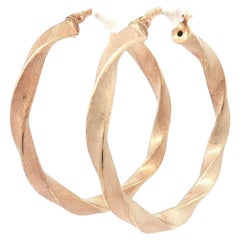 Italian 14k Yellow Gold 36mm Twisted Design Satin Finish Large Hoop Earrings
