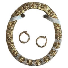 Italienisches 14k Gelbgold & 5 Karat Diamantschmuck-Set im Parentesi-Stil