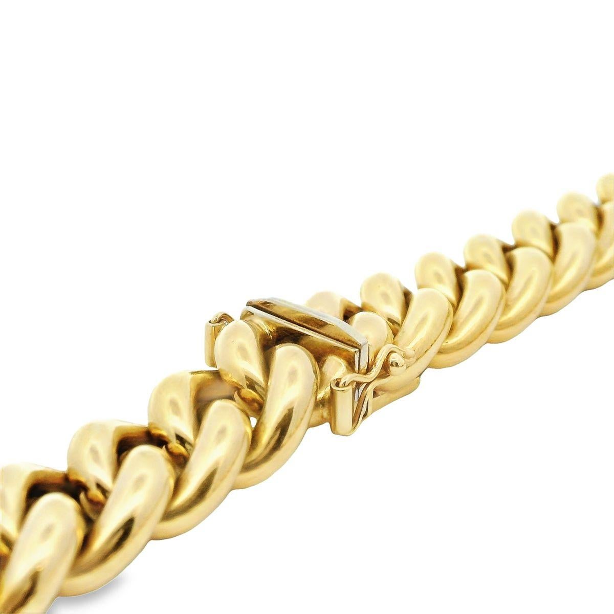 Modern Italian 14K Yellow Gold 9.50MM Curb Chunky Link Statement Necklace 18 Inches For Sale