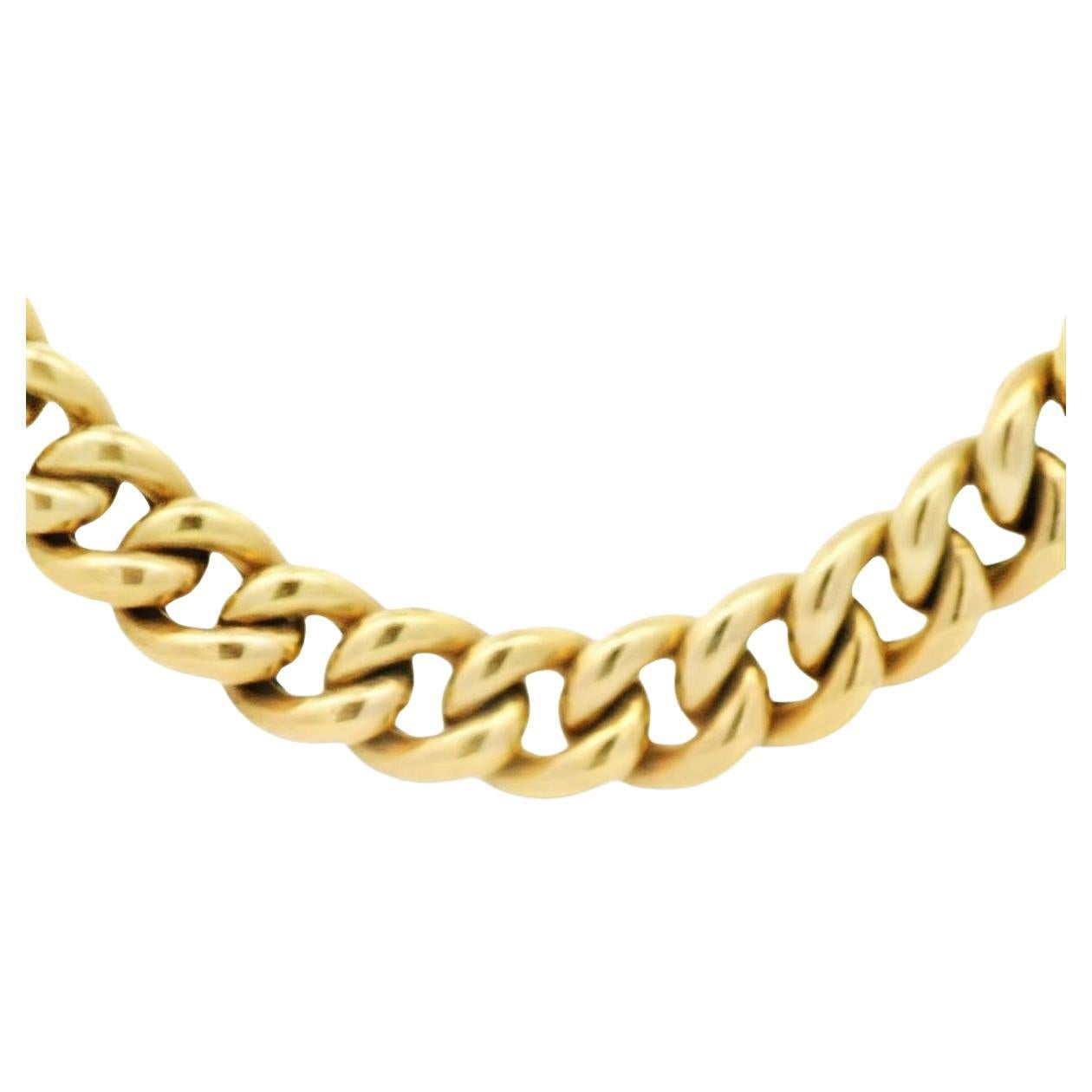 Italian 14K Yellow Gold 9.50MM Curb Chunky Link Statement Necklace 18 Inches For Sale