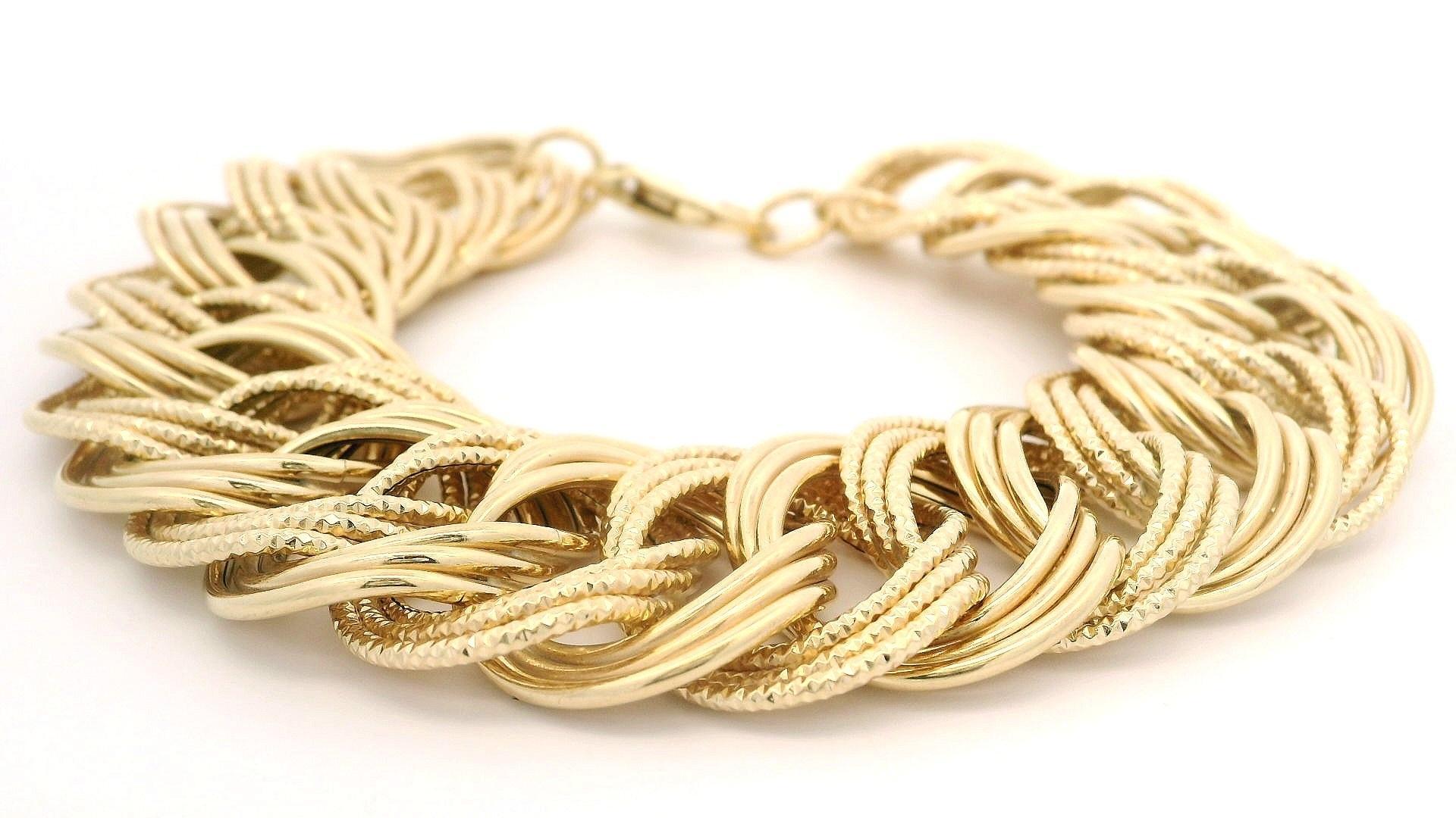 Italian 14k Yellow Gold Alternating Polished & Textured Wide Curb Link Bracelet