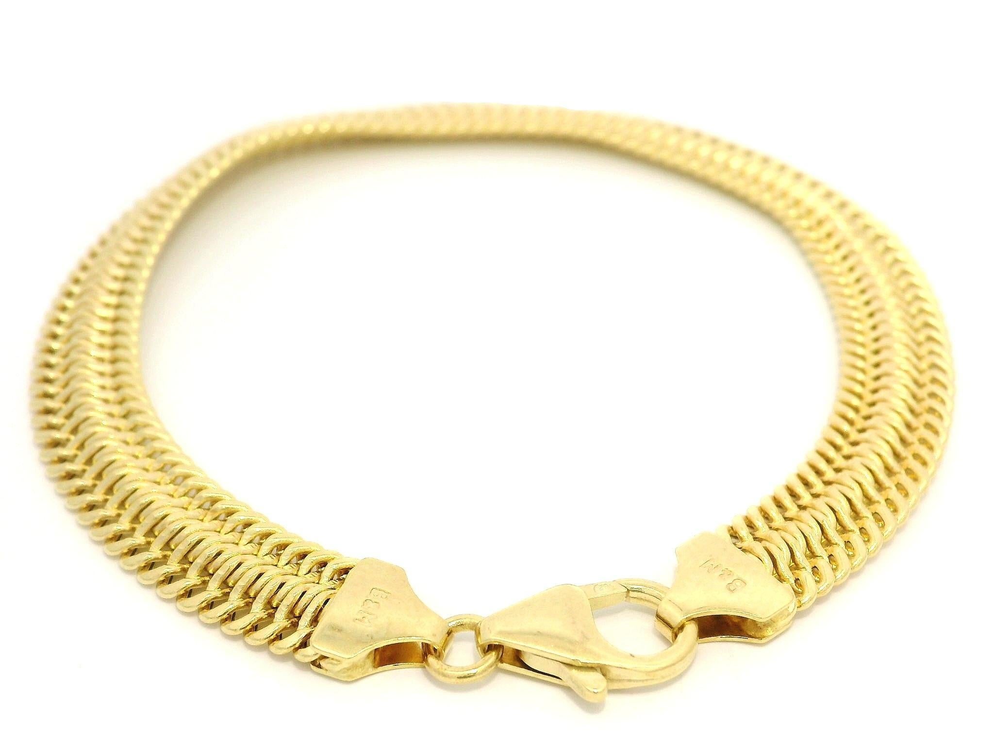 Or jaune italien 14k  Bracelet souple et large maillon plat de serpent Excellent état - En vente à Montclair, NJ