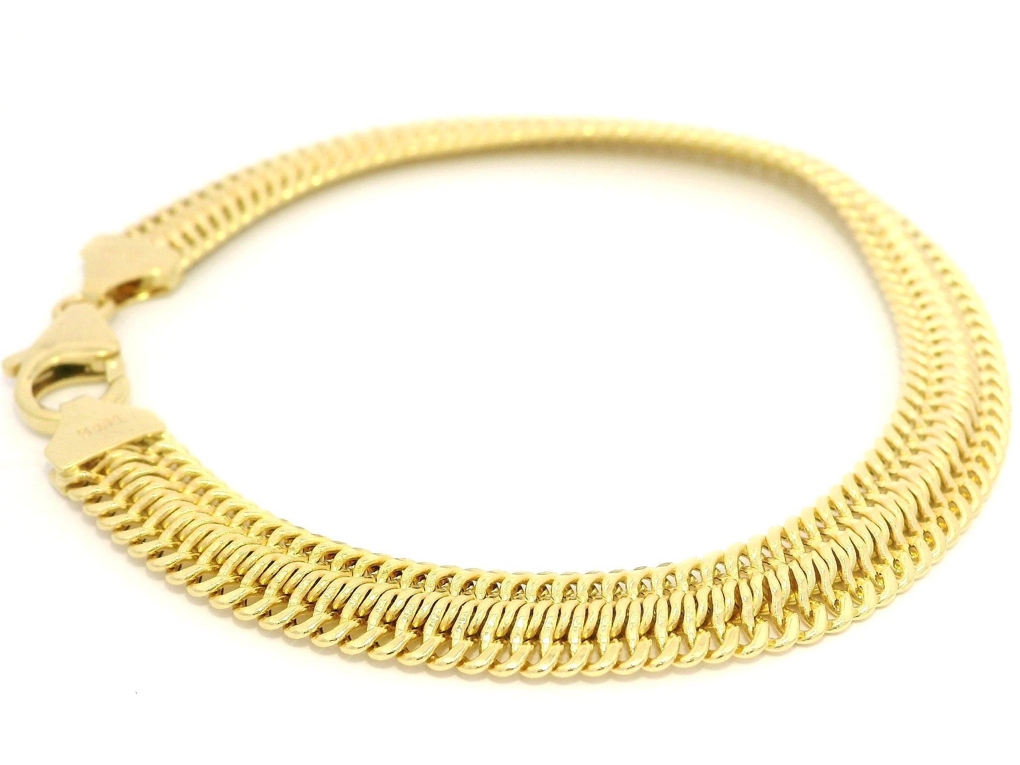 Or jaune italien 14k  Bracelet souple et large maillon plat de serpent Pour femmes en vente