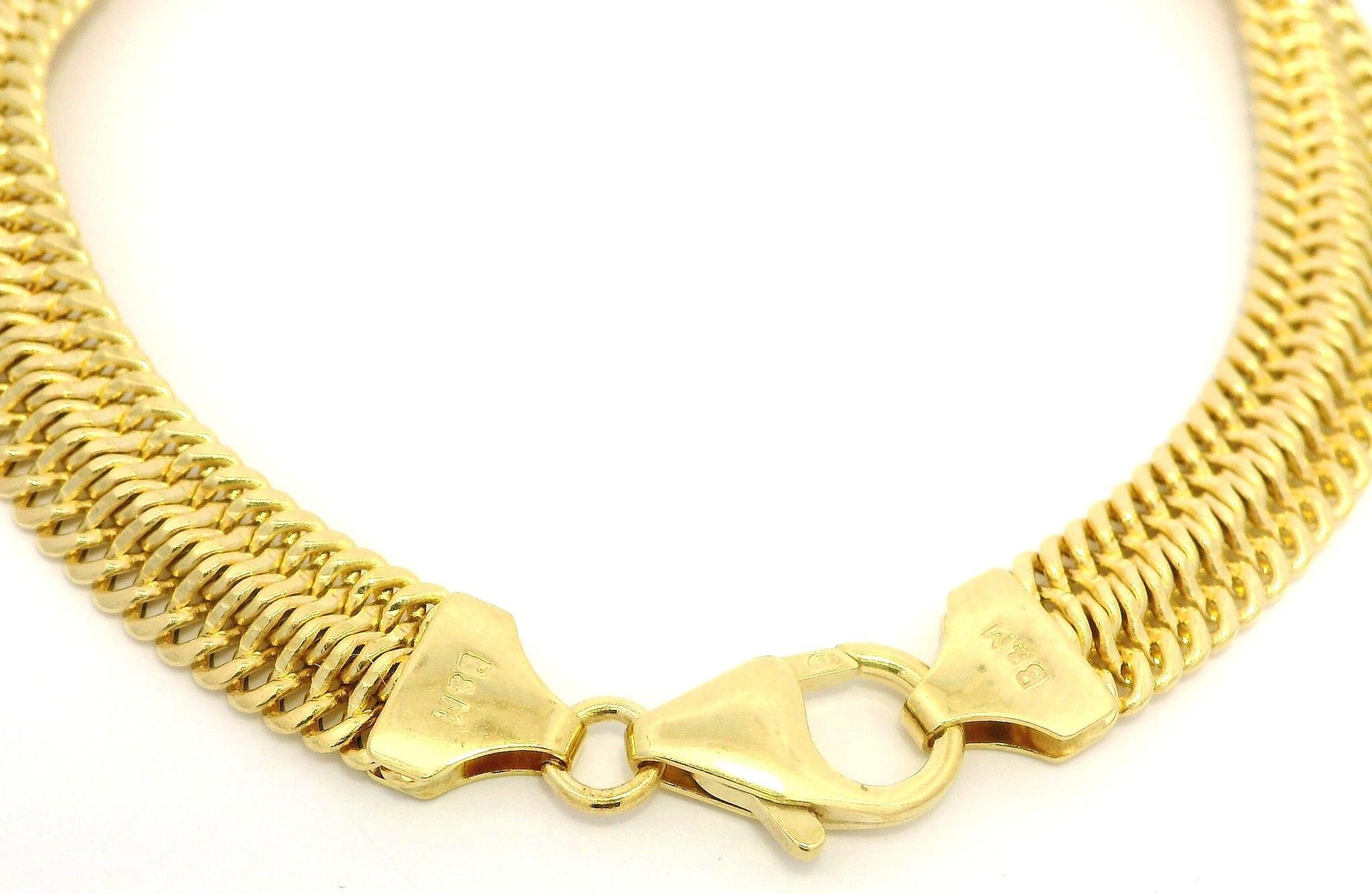 Or jaune italien 14k  Bracelet souple et large maillon plat de serpent en vente 1