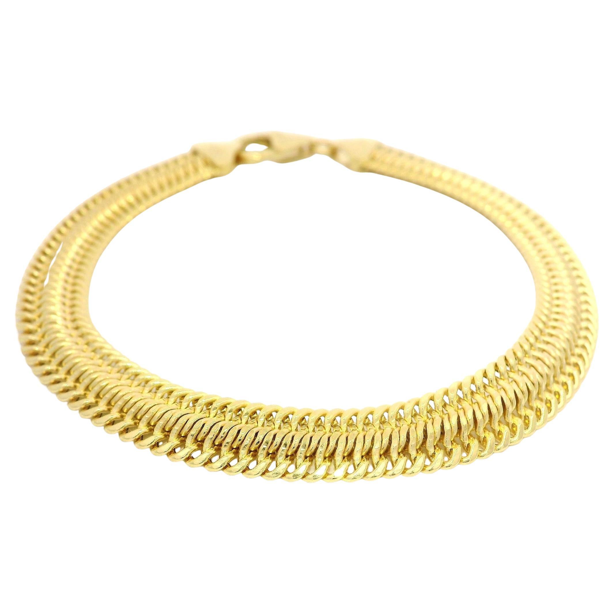 Or jaune italien 14k  Bracelet souple et large maillon plat de serpent