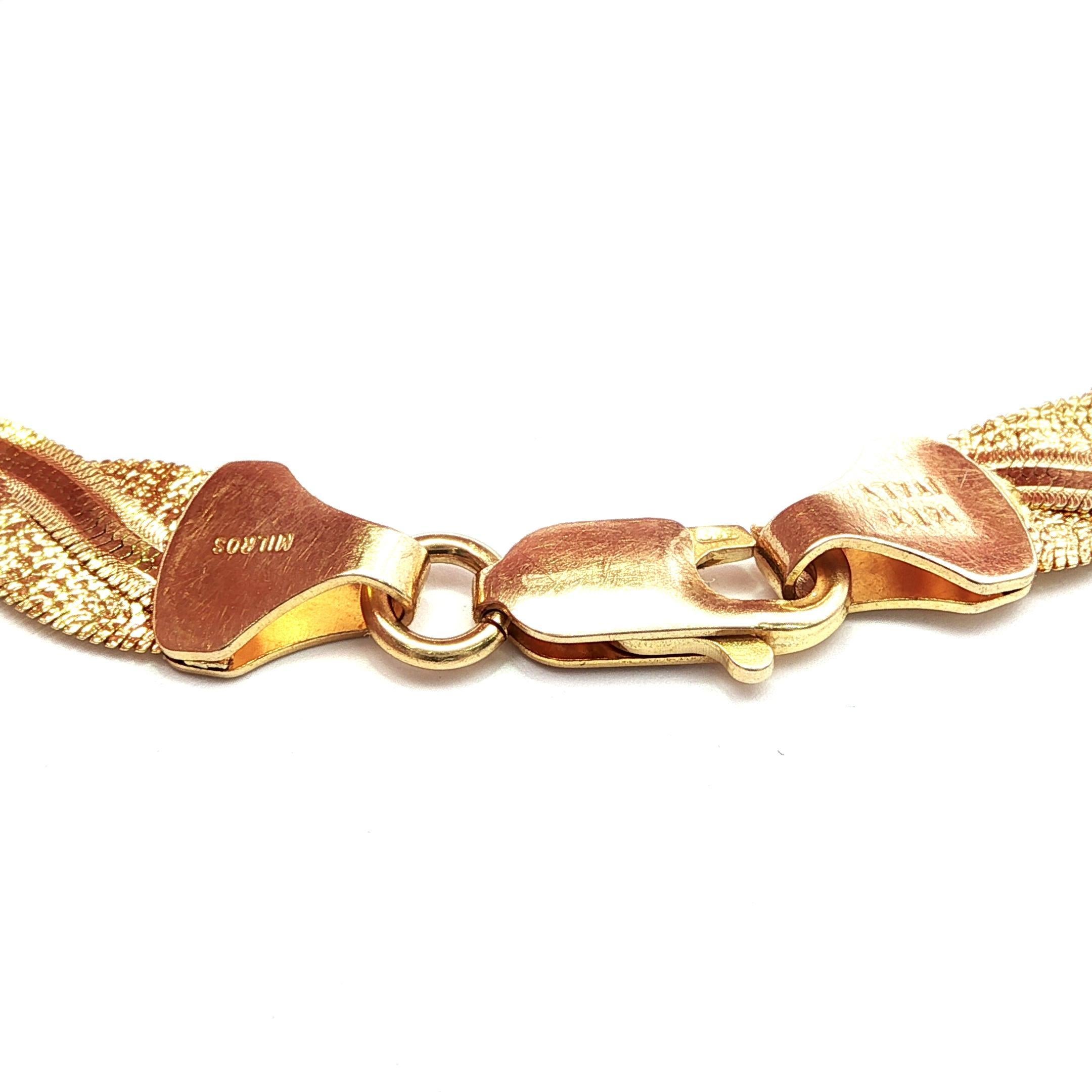 Pulsera italiana de oro amarillo de 14k con textura trenzada y eslabones planos en espiga en venta 6