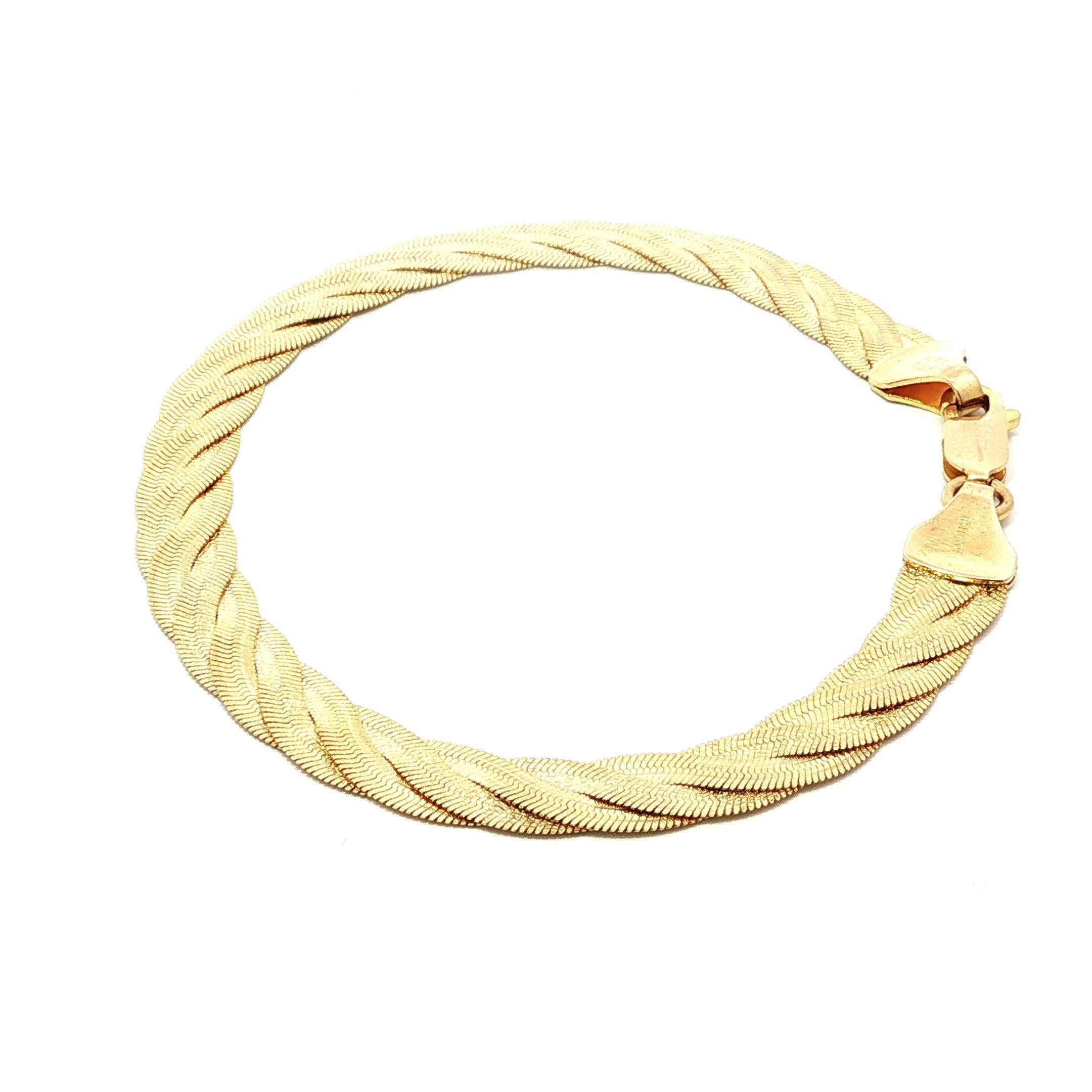 Pulsera italiana de oro amarillo de 14k con textura trenzada y eslabones planos en espiga en venta 5
