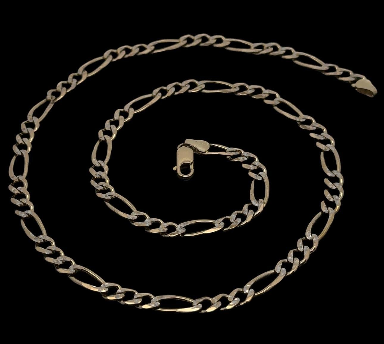 Collana classica a catena da uomo in oro giallo 14k con taglio a diamante A Link Figaro In condizioni buone in vendita a Montclair, NJ