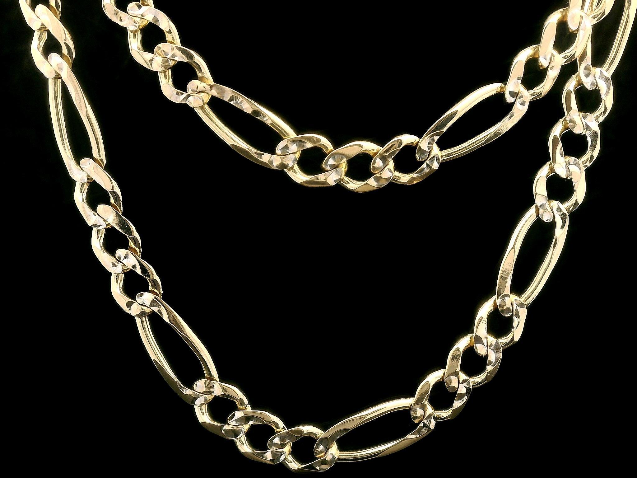 Uomo Collana classica a catena da uomo in oro giallo 14k con taglio a diamante A Link Figaro in vendita