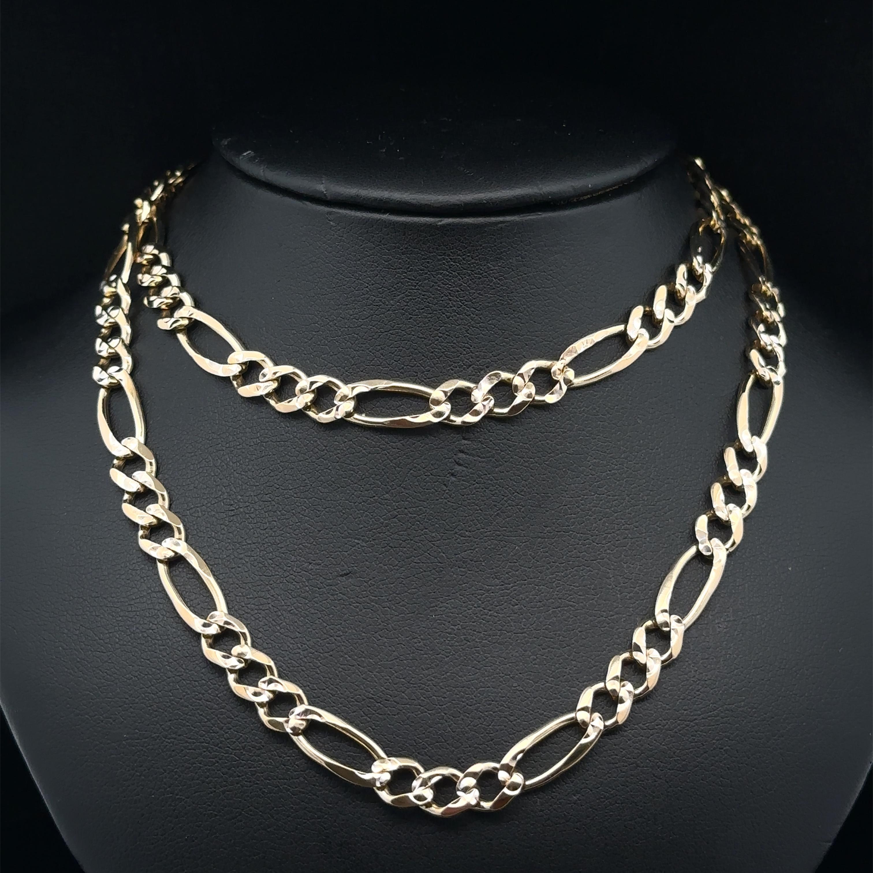 Collana classica a catena da uomo in oro giallo 14k con taglio a diamante A Link Figaro in vendita 1