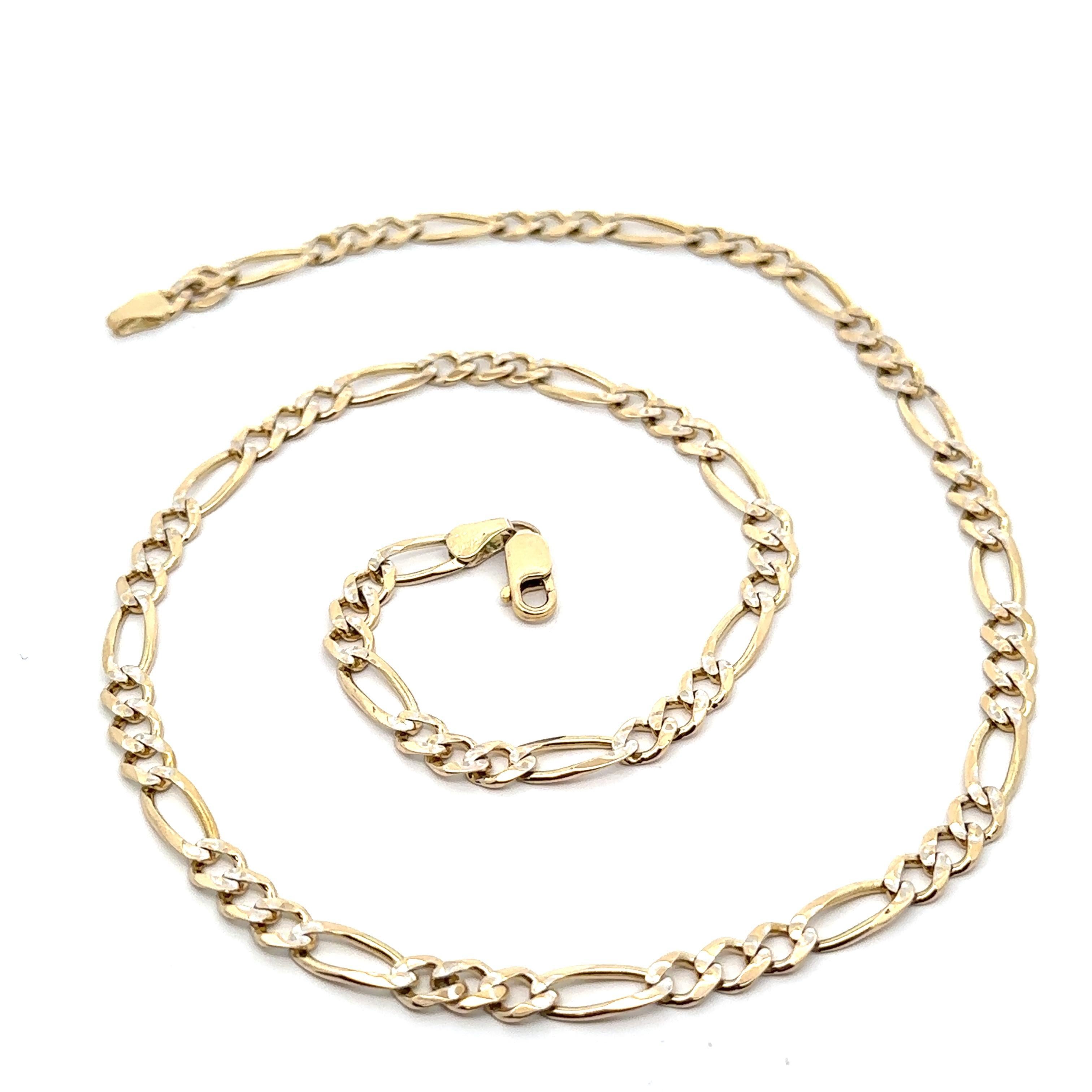 Collana classica a catena da uomo in oro giallo 14k con taglio a diamante A Link Figaro in vendita 2