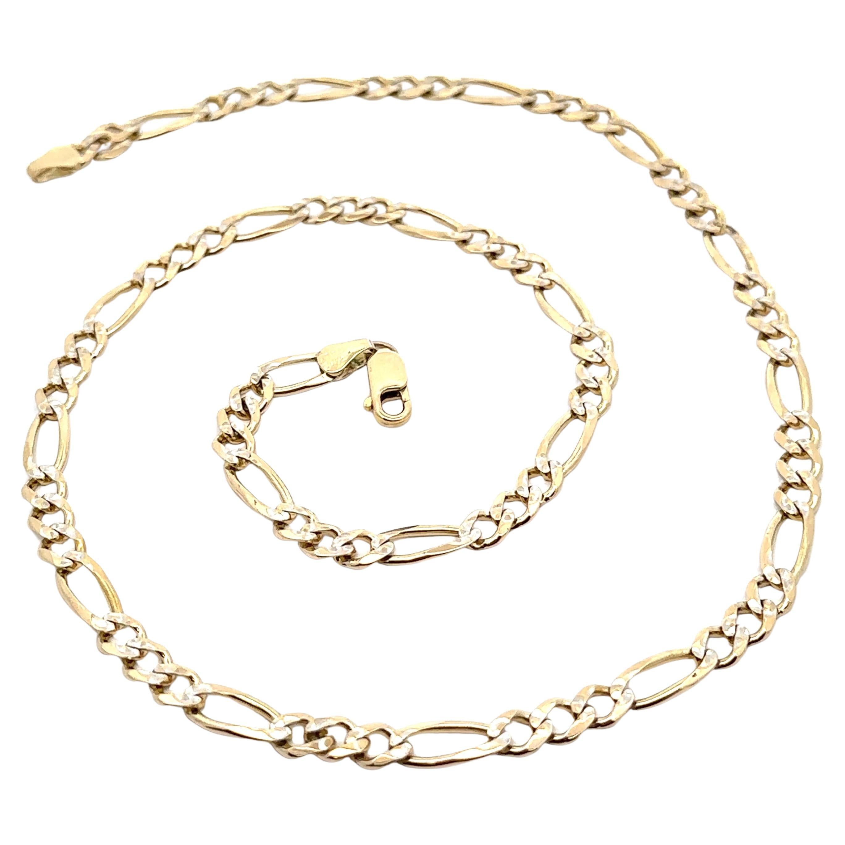 Italian 14k Yellow Gold Diamond Cut Figaro Link Classic Men's Chain Necklace