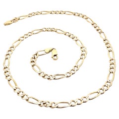 Italian 14k Yellow Gold Diamond Cut Figaro Link Classic Men's Chain Necklace