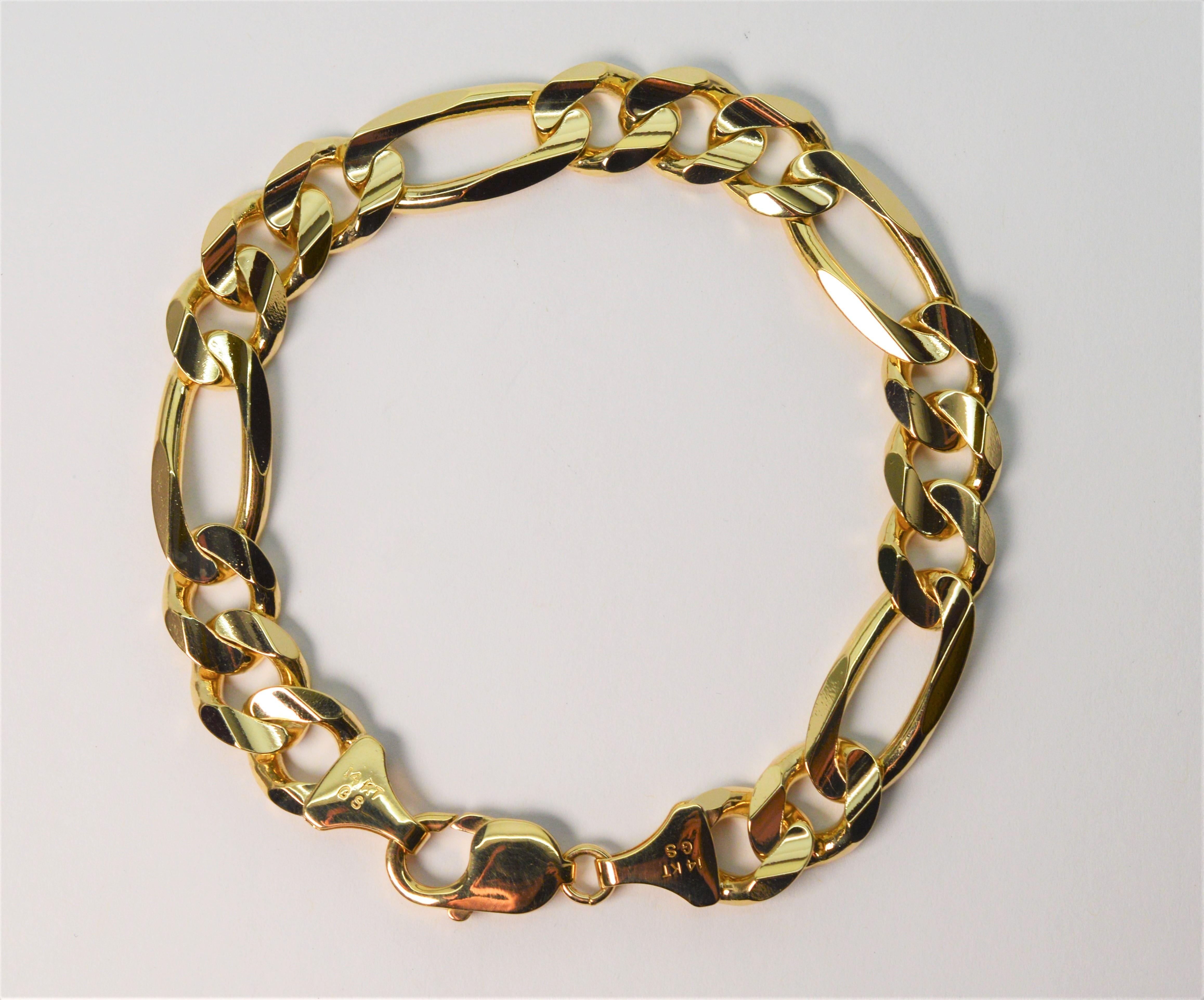 14k gold figaro bracelet made in italy
