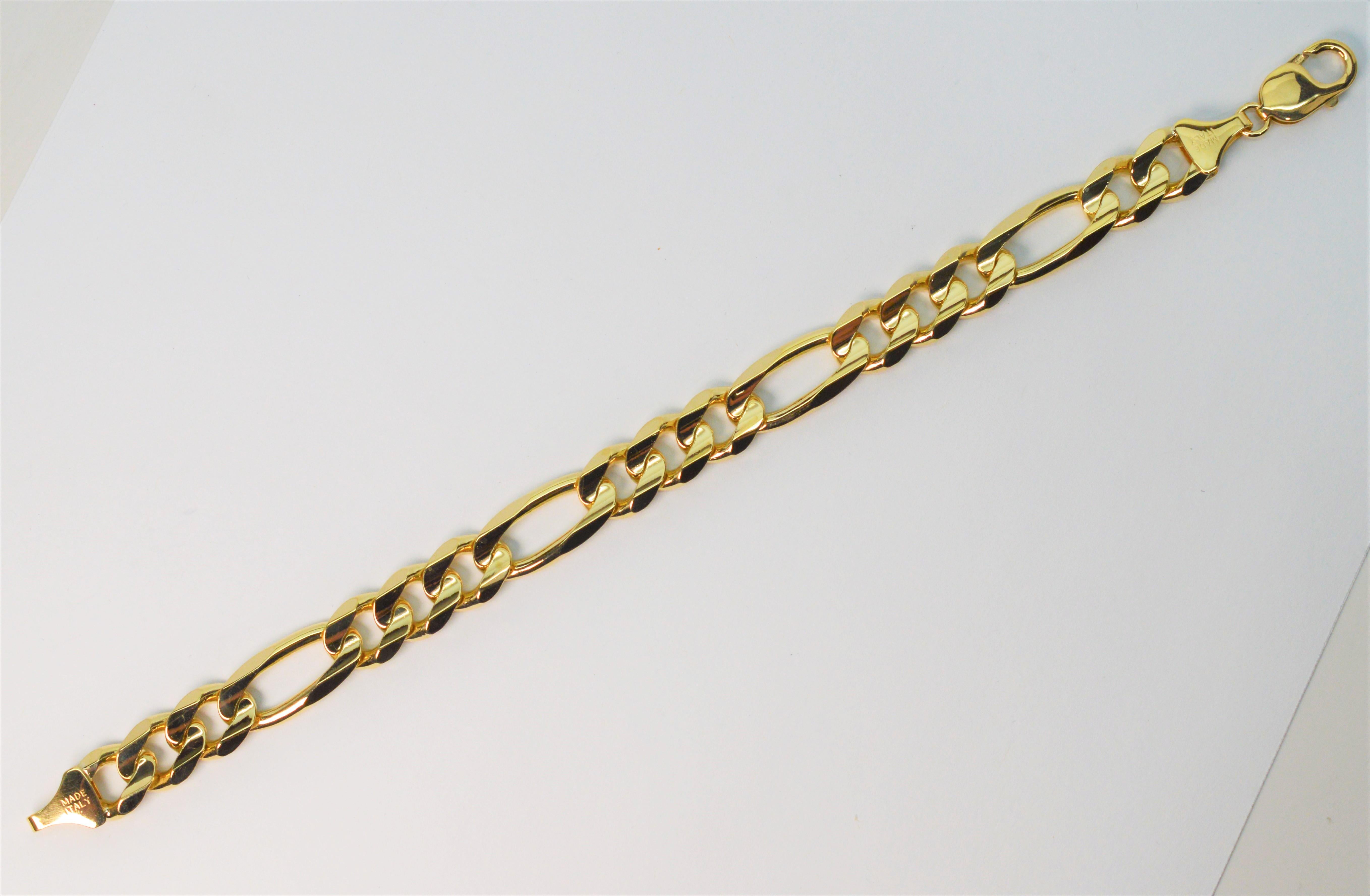 Italian 14K Yellow Gold Figaro Heavy Chain Bracelet In Excellent Condition In Mount Kisco, NY