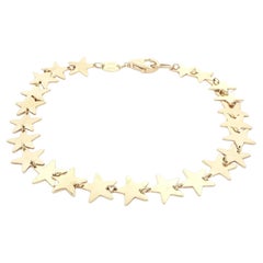Italian 14k Yellow Gold Flat Polished Star Link Chain Bracelet w/ Lobster Claw