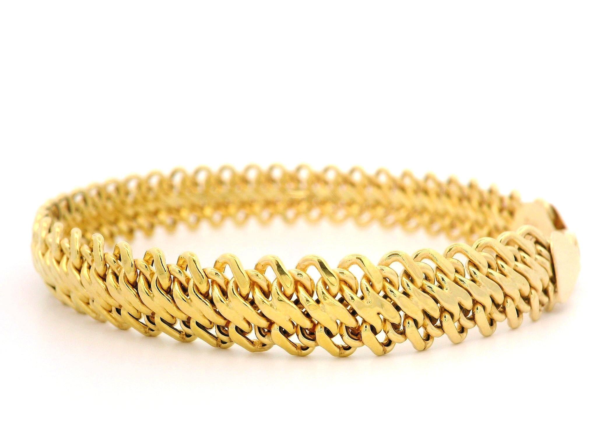 Women's Italian 14k Yellow Gold Flat Slightly Domed Link Bracelet w/ Lobster Clasp