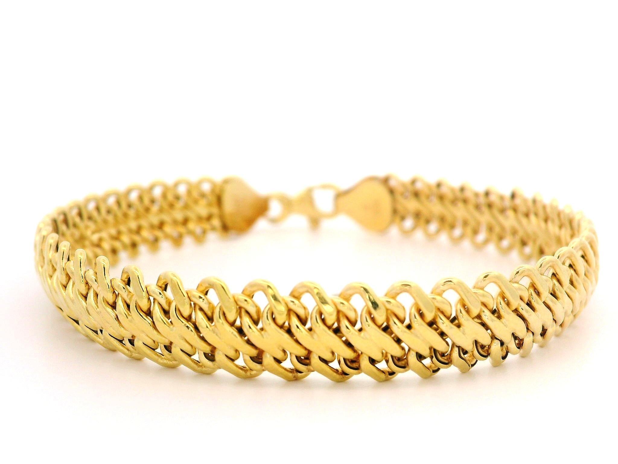 Italian 14k Yellow Gold Flat Slightly Domed Link Bracelet w/ Lobster Clasp 1